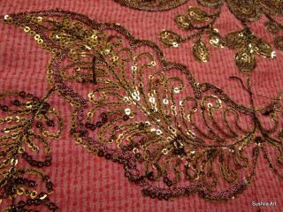  Embroidered Art Silk Saree 5 Yard Copper Sequin Work Fabric Curtain