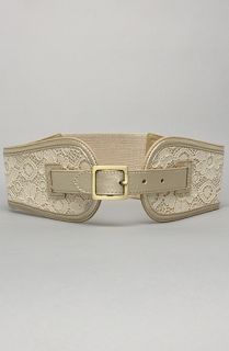Betsey Johnson The Lace Inlay Stretch Belt in Gold and Lace