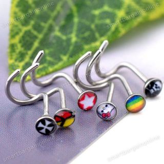  Stainless Steel Silvery Nose Ring Stud Punk Body Piercing