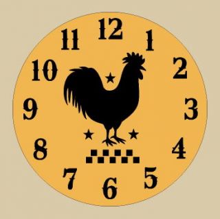 Primitive Clock Stencil~Rooster~ Stars Checkerboard Paint Country