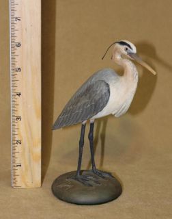 Vintage American Folk Art Frank Finney Carved Wood Crested Heron Bird