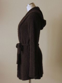Crew Brown Stretchy Boucle Knit Long Belted Hooded Cardigan Sweater
