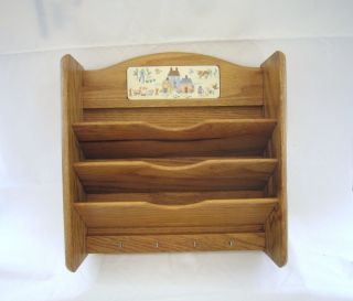 Wide Wall Mounted 3 Tier Wooden Mail Letter Key Holder Rack Organizer