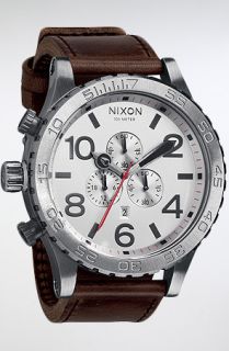 Nixon The 5130 Chrono Leather Watch in Silver Brown