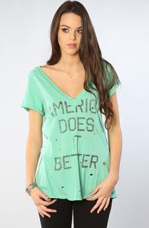 Rebel Yell The Destroyed V Neck USA Does It Better Tee in Mint