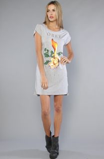 Obey The Burn Graphic Dress in Heather Gray