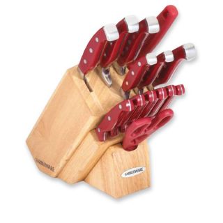 Farberware 15 Piece Forged Natural Knife Block Set Red