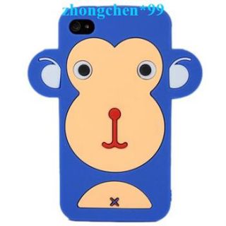 New Cute Monkey Style Soft Silicone Case Cover for iPhone 4S 4G Blue