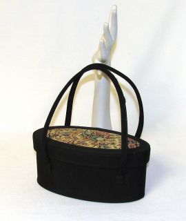 Vtg 50s Black Tapestry Hand Bag Ben Bag Needlepoint Petit Point
