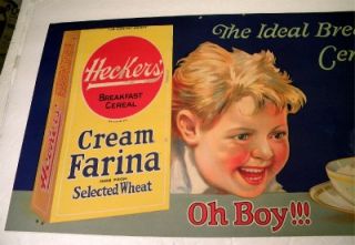 heckers cream farina trolley sign poster 1924
