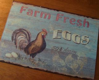  Primitive FRESH EGGS Farm Rooster Chicken Vintage Kitchen Decor NEW