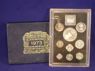 1973 India 9 Coin Proof Set 1 Paisa 10 Rupee w Box