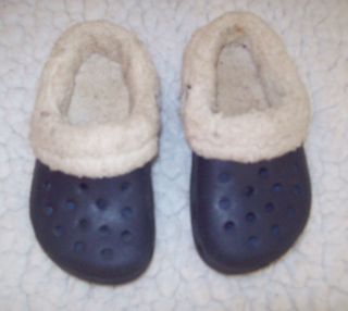 Crocs Toddler sz 6 7 Fleece Lined Navy Blue Beige