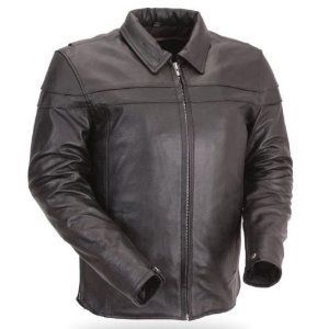 First Manufacturing Mens Black Collared Leather Motorcycle Shirt