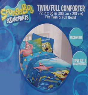 Spongebob Fish School Blue 4pc Twin Comforter Sheets Bedding Set New