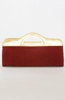 Nila Anthony The Suedette Clutch with Metallic Handle in Burgundy