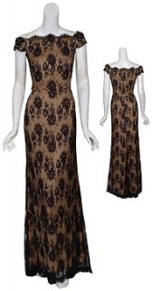 Tadashi Feminine Black Lace Fitted Eve Gown Dress 6 New