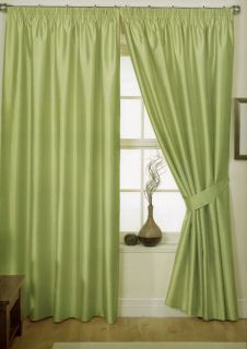 Faux Silk Plain Green Curtains Pencil Pleat