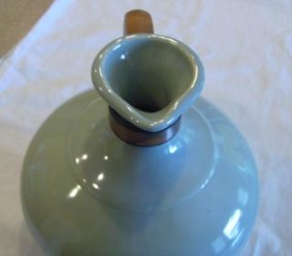 Vintage Bauer Pottery Coffee Carafe Pitcher Wooden Handle Grayish