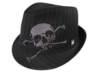 Swanky Skull Crossbones Pinstripe Fedora Texedo Low Rider Hat Black