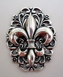 Sterling Silver Plated FLEUR DE LIS LYS Brooch or Hat Pin Victorian
