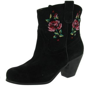 Betsey Johnson Yodel Leather Western Cowboy Rose Embroidered Womens
