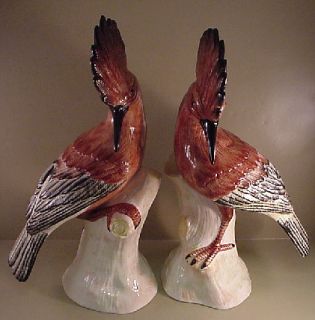Pair of Large 14 Eximious Pottery Hoopoes Birds Made in Italy