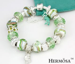 Gift Hermosa Angel Pumpkin Diamond Flower Charm Green Crystal Silver