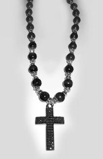 Custom Crystalz The Iced Out Cross Necklace in Silver with Black Onyx