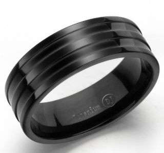  Mens Black Triple Groove Comfort Fit Wedding Band Ring Size 9