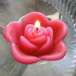 12 Hot Pink Floating Rose Wedding Candles for Table Centerpiece