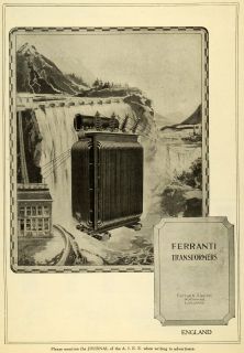 1923 Ad Ferranti Transformers Hollinwood Dam Power Poles Utility