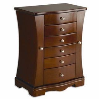 Curved Walnut Jewelry Box with Necklace Armoire Sides