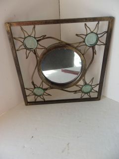 Vintage Glass Metal Sun Smiley Face Sunshine Mirror