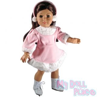  18 American Girl 2 PC Pink Ice Skating Dress Ear Muffs Bitty