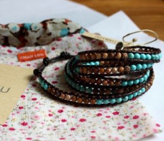 NWT CHAN LUU Mixed Turquoise Wrap Bracelet on Brown Colored Leather