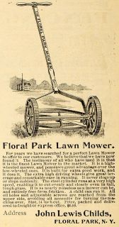 1896 Ad John Lewis Childs Floral Park Lawn Mower Tools   ORIGINAL