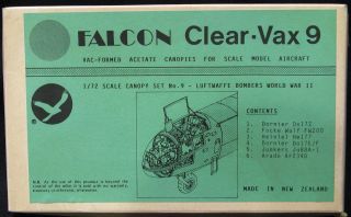 72 Falcon Clear VAX Vacuform Canopy Set for Luftwaffe Bombers Mint