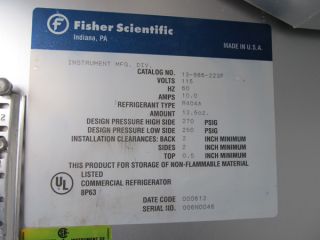 Fisher Scientific Isotemp Lab Freezer 13 986 223F 29 to 18°C 115V