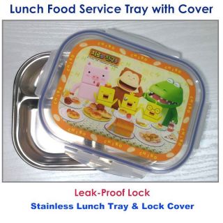  Stainless Steel Kid Lunch Dinner Portable Food Service Lock Cover Tray