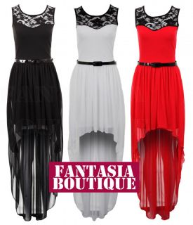  Lace Black Ivory Red Chiffon High Low Fishtail Maxi Womens Dress 8 14
