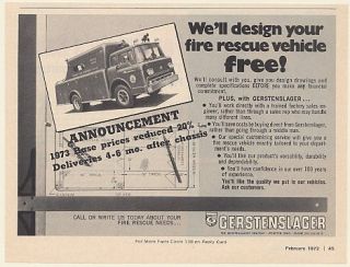 1973 Folcroft Fire Department Gerstenslager Fire Rescue Truck Print Ad
