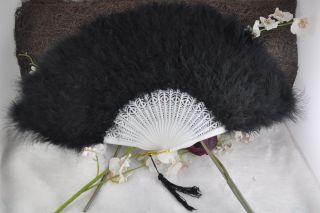 Black Feather Folding Hand Fans Fancy Dress Party Wedding Favor