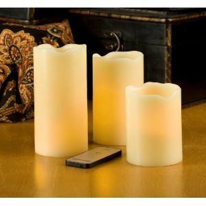 Flameless Ivory Pillar Candles Candle with Remote Control, Set of 3