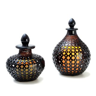 Flameless Candles LED Black Apothecary Urn Set of 2 W/ Timer Gothic