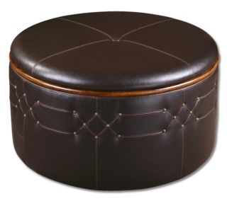 Tuscan Brown Faux Leather Bench Storage Ottoman Table
