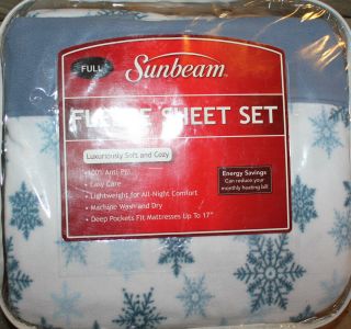  Blue Snowflake Fleece Microfleece Full Sheet Set Dorm Soft Warm