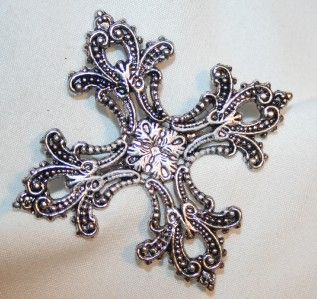 lacy filigree fleur de lis cross religious brooch pin