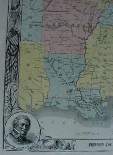 1863 Civil War Map Southern States Scott Coast Blockade