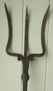  18th C Hand Forged Iron Hearth Fireplace Tool Fork Trident